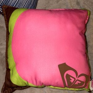 Vintage Roxy Brand Logo Throw Accent Pillow 16x16 Square Pink Green Blue Reverse